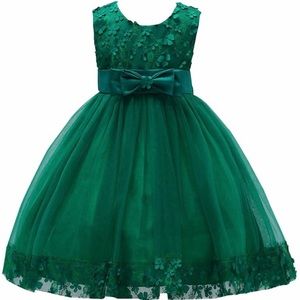 Emerald Green Elegant Flower Girl Pageant Party Tulle Dress